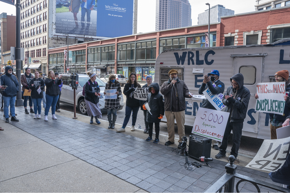 United Residents of Euclid Beach rally to demand documentation and humane solutions from WRLC in front of the Caxton Bldg., downtown Cleveland on March 28th, 2023